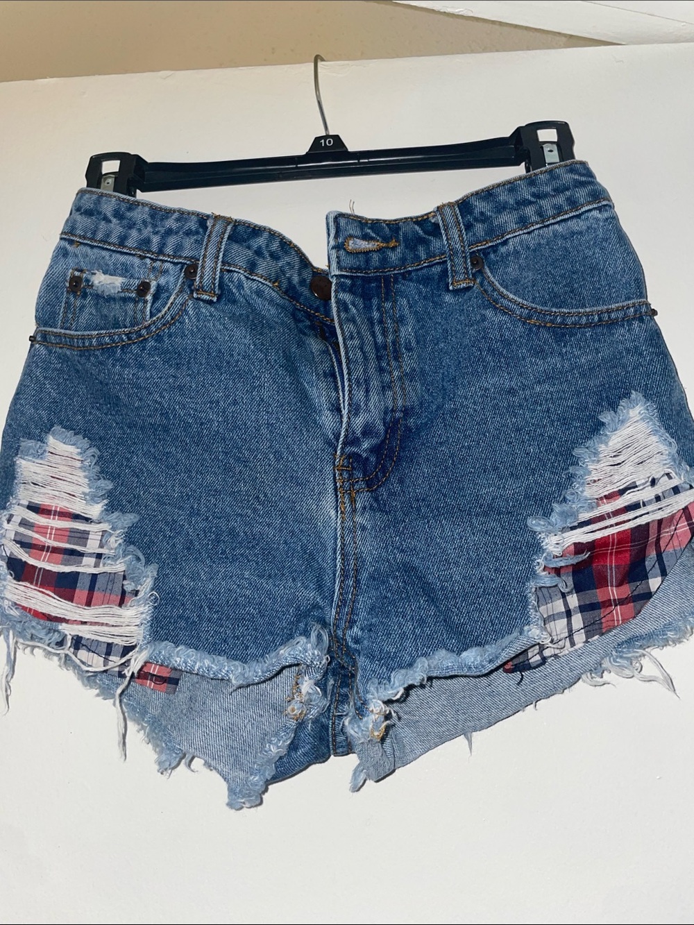 Plaid Pocketed Distress Shorts